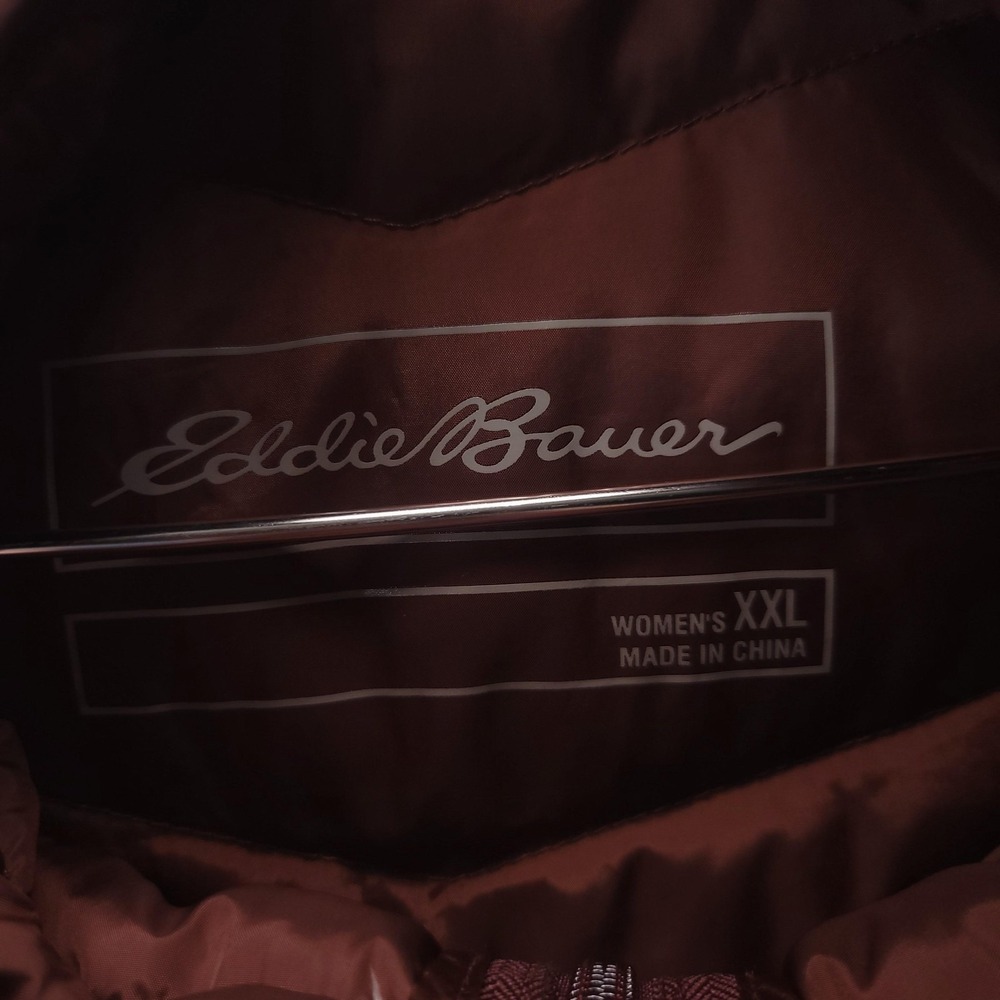 Eddie Bauer Jacket Womens 2XL Brown Chevron Down Puffer Lightweight Quilted Zip - Picture 3 of 7